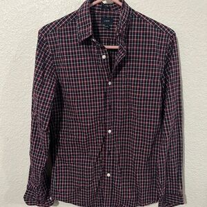 J CREW Shirt Mens talla S Button Down Slim Red Blue Plaid Long Sleeve Casual